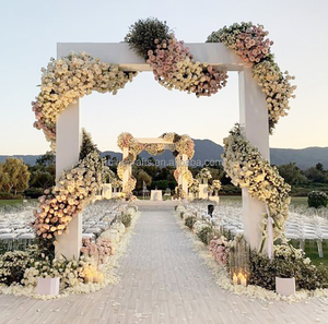 Arco cuadrado de boda con Rosa Blanca, guirnalda de corredor de flores, <span class=keywords><strong>Fondo</strong></span> de arco de Metal negro para decoración de <span class=keywords><strong>fondo</strong></span> de fiesta de boda de negocios - Product Image 2