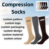 Chaussettes de compression en polyester montantes jusqu'au genou, avec logo personnalisé, côtelées unies, pour activités sportives en extérieur, randonnée, cyclisme