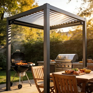 Pergola <span class=keywords><strong>de</strong></span> luxe en aluminium toutes saisons avec toit à lames motorisées pour balcon, jardin et extérieur, LED en option, rideaux personnalisables - Product Image 4
