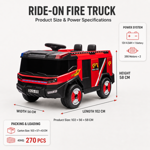 Véhicule Électrique pour Enfants <span class=keywords><strong>12V</strong></span> 4.5AH, <span class=keywords><strong>Camion</strong></span> <span class=keywords><strong>de</strong></span> Pompiers 2 Places, Rechargeable, 4 Roues, en Plastique, pour Garçons et Filles <span class=keywords><strong>de</strong></span> 3 Ans et Plus - Vente Chaude - Product Image 1