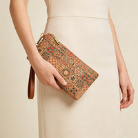 Tas Selempang Wanita Bahan Gabus Motif Vintage dengan Ritsleting, Cocok untuk Penggunaan Sehari-hari
