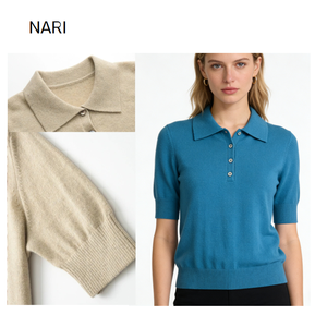 Nuovo stile tinta unita <span class=keywords><strong>Polo</strong></span> da <span class=keywords><strong>donna</strong></span> T- Shirt a maniche corte con bottoni a punta con collo a bavero maglia in Cashmere da <span class=keywords><strong>donna</strong></span> - Product Image 2