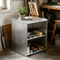 Table d'appoint industrielle en aluminium brossé sur mesure avec boîte de rangement pour salon et chambre