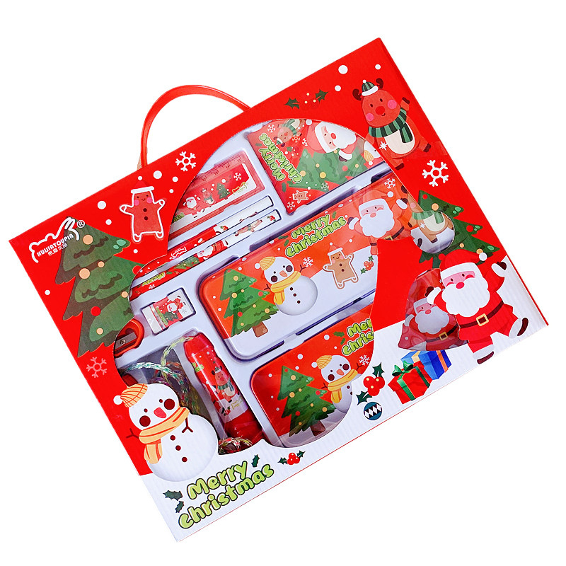 Vijf Stuk Briefpapier Set Kinderen Christmas Gift Leuke Kawaii Set Groothandel Heerser Rubber Puntenslijper