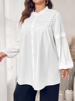 Blus Wanita Ukuran Besar Putih Model Pintuck Kancing Depan Longgar Grosir Kustom