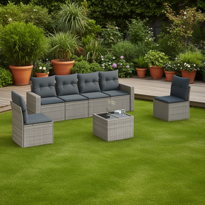 Ensemble de canapés de jardin en rotin gris 4 places, résistant aux intempéries, mobilier d'extérieur au design contemporain - Product Image 2