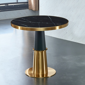 Restaurant Shining Gold <strong>Black</strong> <strong>Round</strong> Marble Dining Coffee <strong>Table</strong> - Product Image 4