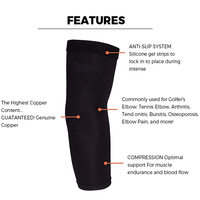 Vente en gros Logo personnalisé Cuivre Néoprène Basketball Tir Compression Bras Manches Nylon Coudière pour Gym Utilisation Soulagement de la douleur