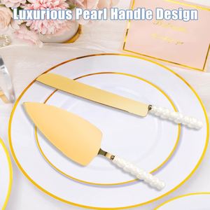 Juego de Cubiertos para Pastel de Boda con Mango de Cerámica Perlada, Espátula y Tenedor de Acero Inoxidable para Fiestas de Cumpleaños y Banquetes, Hermoso Regalo - Product Image 3