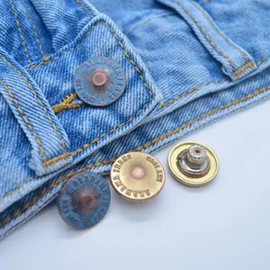 Personalizza bottoni jeans con gambo vintage con logo in metallo cappotto e rivetti in denim per Jeans