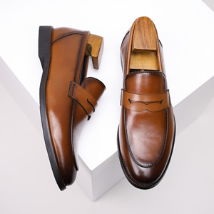 S0068X Nuevos Zapatos Oxford de Hombre de Cuero Genuino, Estilo Slip-On, Camuflaje, Formales, con Borde Abierto, Color Perla Claro, Moda Otoño, para Novio - Product Image 4