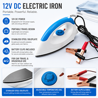 Fer à repasser électrique solaire 12V DC portable avec pinces crocodiles pour camping, voiture, voyage, usage domestique – Vente en gros