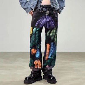 Jeans en denim vintage amples et droits pour hommes, style décontracté, effet peinture, pour le dropshipping - Product Image 3