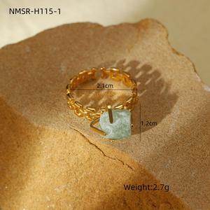 Mode réglable ouverture en acier inoxydable 18k plaqué or bague <span class=keywords><strong>femme</strong></span> Vintage <span class=keywords><strong>pierre</strong></span> naturelle cercle clôture bague pour les femmes - Product Image 5