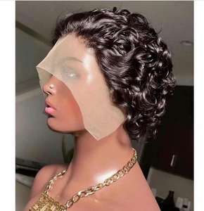 Parrucca riccia Pixie frontale in pizzo con pellicola svizzera Hd all'ingrosso Glueless parrucca anteriore in pizzo con capelli umani brasiliani allineati con cuticole vergini grezze - Product Image 1