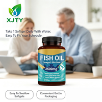 XJTY Nature Omega 3 Huile de poisson 2500mg avec EPA + DHA Capsules molles pour le soutien du cœur, du cerveau et du système immunitaire des adultes