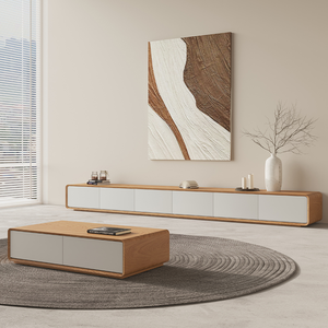 Mobile TV <span class=keywords><strong>Sospeso</strong></span> a Parete in Legno Massello Bianco, Design Moderno e Minimalista per Soggiorno - Product Image 3