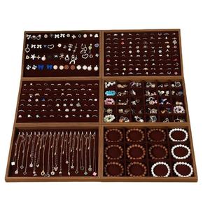 Nuevo Set de Joyería de Moda para Mujer, Bandeja de Almacenamiento de Joyería de Cuero, Bandeja de Madera Hecha a Mano con Divisores - Product Image 1