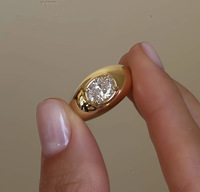 Bague East-West Chunky Dome en Argent Sterling 925 Plaqué Or avec Moissanite Certifiée GRA 1,5 carat, Couleur D, VVS, Sertissage Ovale, pour le style Old Money