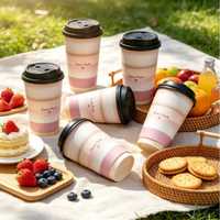 Ensemble de gobelets, couvercles et assiettes en papier biodégradable et compostable, respectueux de l'environnement, imperméables, de qualité alimentaire, tailles personnalisées, logo personnalisé, OEM/ODM