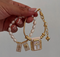 Bijoux Catholiques Religieux Plaqué Or Charmes Guadalupe Jésus Vierge Marie Nacre Shell Pendentif Bracelet