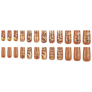 24 <span class=keywords><strong>Uñas</strong></span> Postizas <span class=keywords><strong>Largas</strong></span> <span class=keywords><strong>Cuadradas</strong></span> con <span class=keywords><strong>Diseño</strong></span> Floral <span class=keywords><strong>de</strong></span> Dragón, ABS, con Pegamento Metálico Brillante y Lima para <span class=keywords><strong>Uñas</strong></span>, Venta al por Mayor para Uso Diario - Product Image 4