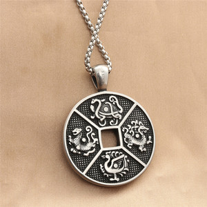 Yunnique – collier avec pendentif rond en acier inoxydable pour hommes, motif animal, design géométrique rétro, 280532 - Product Image 2