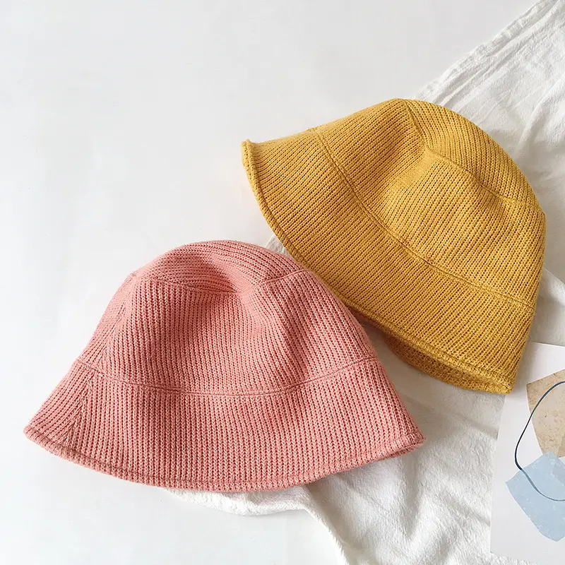 2023 logo designed children bucket hat custom made brand acrylic knitting bucket hat children