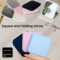Cermin Lipat Mini Bulat Portabel Grosir, Cermin Kosmetik Saku Lipat Kulit PU Definisi Tinggi untuk Rias Wajah