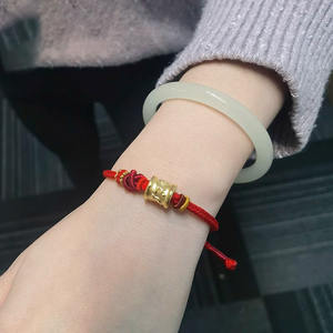 Bracelet tressé vintage pour homme et couple, avec mantra à six mots et perles dorées porte-bonheur, avec petite sangle de transport, pour l'Année du Destin - Product Image 2