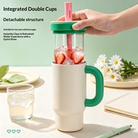 Gobelet isotherme personnalisable en acier inoxydable 304, couleur macaron, double paroi, grande capacité, avec poignée et paille, pour boissons