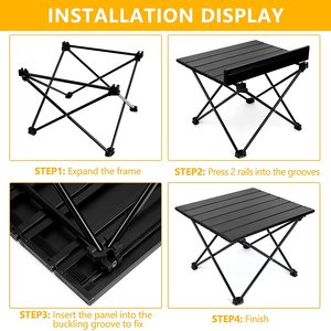 Table pliante de pique-nique d'extérieur, en bois et aluminium, portable, réglable, légère, pour le camping - Product Image 2
