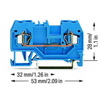 Wagos 280-904, bornier traversant à 2 conducteurs, adapté aux applications Ex I ; marquage central ; rail DIN 35x15 et 35x7.5 bleu