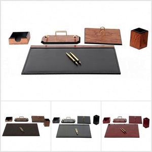 Ensemble de 6 organiseurs de bureau mignons et élégants en maille et bois avec cuir pour une utilisation sur le bureau - Product Image 6