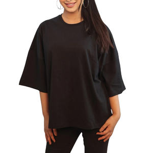 Camiseta de mezcla de algodón suave y cómoda para mujer, talla grande, ajuste holgado con decoración bordada, hombro caído, ropa informal diaria - Product Image 5