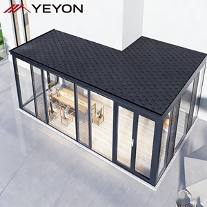 Véranda extérieure de luxe écologique en aluminium et verre avec <span class=keywords><strong>toit</strong></span> <span class=keywords><strong>plat</strong></span> à <span class=keywords><strong>double</strong></span> vitrage pour jardin, cuisine, hall, chambre - Product Image 1