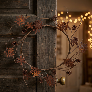 Rustic Metal Christmas Wreath With Snowflake And <b>Pinecone</b> Decorations Handmade Unlit Decorative Flowers Wreaths - Product Image 2