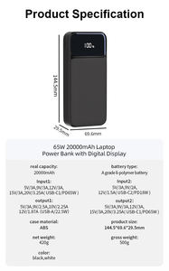 <span class=keywords><strong>Batterie</strong></span> <span class=keywords><strong>externe</strong></span> haute capacité 20000mah Charge rapide PD 65W Charge portable pour ordinateur portable <span class=keywords><strong>Batterie</strong></span> <span class=keywords><strong>externe</strong></span> avec écran numérique - Product Image 5
