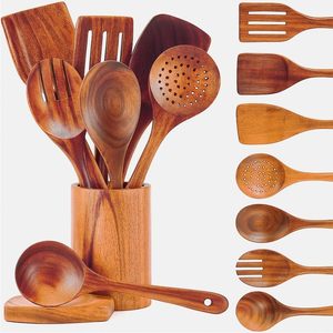Ensemble d'ustensiles de cuisine en bois 10 pièces pour la maison, outils de cuisson multifonctionnels, non toxiques, durables, de haute qualité, les plus vendus - Product Image 1