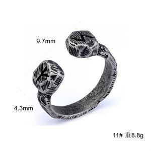 Mens Stainless Steel <b>Open</b> Cuff <b>Ring</b> Textured Hammered Finish Oxidized Silver Tone Viking Gothic Biker Style for Men Jewelry - Product Image 2