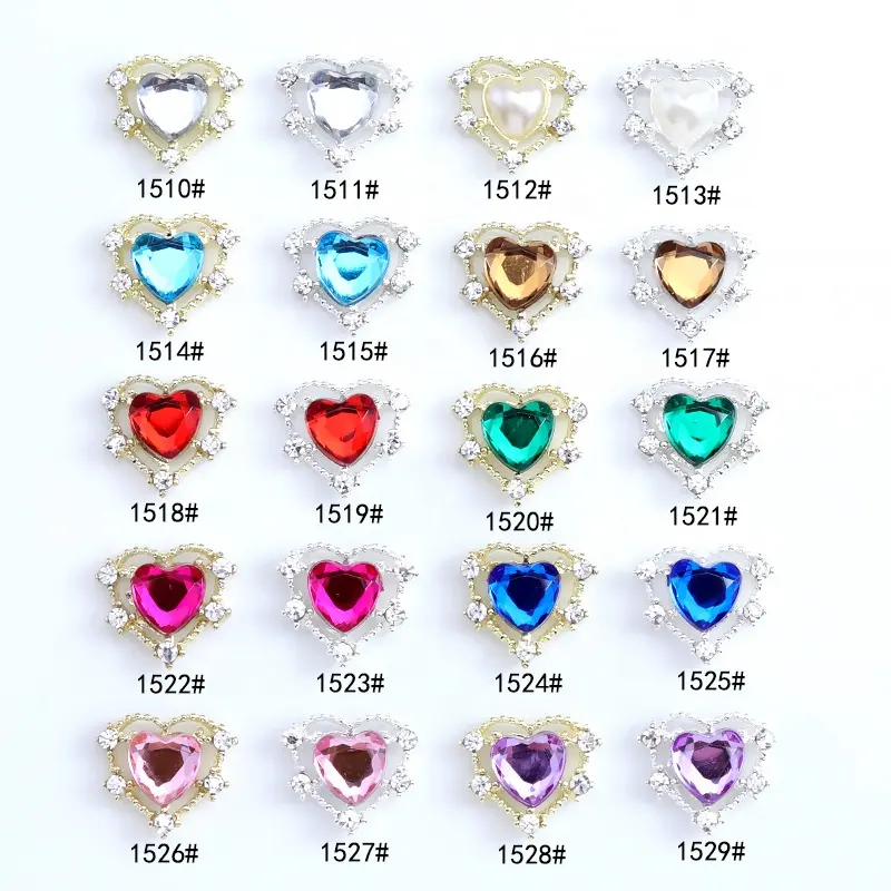 Valentine's Day Hollow Peach Heart Color Metal Zircon Nail art 10pcs Love Nail diy Nail Art Charm Jewelry Decoration Accessories