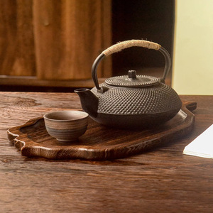 Wooden Leaf Shaped <b>Tray</b> Solid Wood <b>Tea</b> Serving Plate With 3 Cups For Teahouse Home Use - Product Image 3