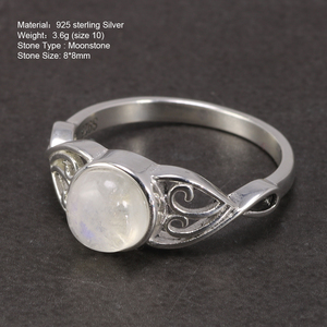 Nuovo arrivo 8mm Natural Moonstone Women <span class=keywords><strong>Rings</strong></span> anello solitario in vero argento Sterling 925 stile vittoriano - Product Image 2