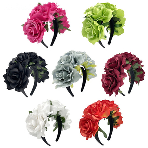 Accessoires pour cheveux <span class=keywords><strong>de</strong></span> fête rétro BELLEWORLD grand bandeau couronne <span class=keywords><strong>de</strong></span> fleurs roses bandeau antidérapant <span class=keywords><strong>de</strong></span> couleur unie fleurs artificielles - Product Image 2
