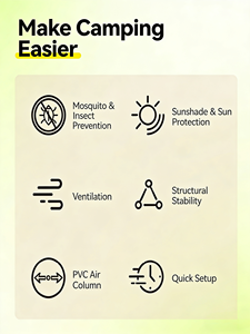 <span class=keywords><strong>Tente</strong></span> de camping gonflable pour 1 à 3 personnes, installation rapide 4.6 ㎡   <span class=keywords><strong>Tente</strong></span> de glamping à double porte <span class=keywords><strong>avec</strong></span> <span class=keywords><strong>moustiquaire</strong></span> et tissu imperméable - Product Image 4