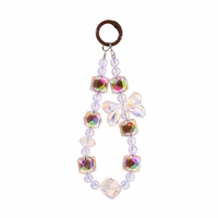 Porte-clés Collier Perlé Nœud Papillon Couleurs Bonbon, Chaîne de Sac Créative avec Perles en Forme de Diamant, Porte-clés Perlé Transparent Effet Aurore