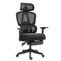 Chaise de bureau ergonomique avec support lombaire réglable 4 directions, appui-tête réglable 4D, accoudoirs 3D, dossier en maille, structure en nylon, pivotante et inclinable