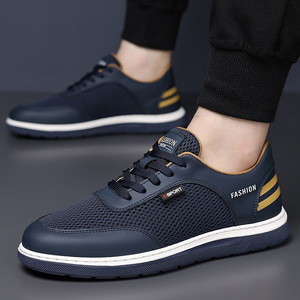 Men's Summer Casual Shoes Breathable Mesh Sneakers Soft Sole Running Sport Shoes <b>Low</b> <b>Heel</b> Front Laces Solid Color <b>Black</b> - Product Image 2