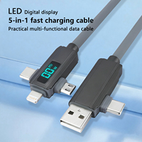 6'sı 1 arada USB C Kablosu 65W LED Ekranlı Silikon Çoklu Şarj Kablosu, Veri Senkronizasyonlu, USB C Şarj Kablosu Kombosu Tip C/USB A/L