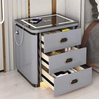 Table de chevet intelligente avec coffre-fort, serrure à code numérique, charge sans fil, lumière LED, ports USB, rangement sécurisé dissimulé
